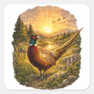 Sticker Carré Pheasant Sunset Hunting Bird Wildlife Gift