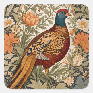 Sticker Carré Pheasant Vintage Floral William Morris Inspired 