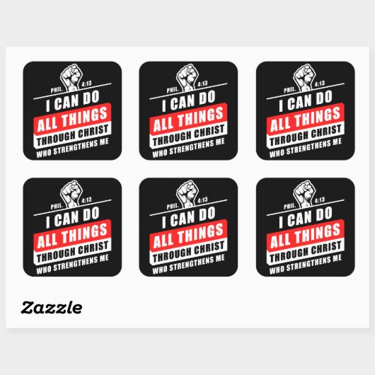 Sticker Carré Phil 4:13 Je Peux Faire Toutes Les Choses Par Chri (Feuille)
