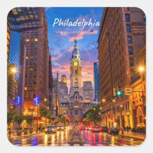 Sticker Carré Philadelphie, États-Unis - Hôtel de ville, ciel cr