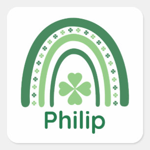 Sticker Carré Philip Nom Clover Boho Rainbow