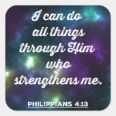 Sticker Carré Philippiens 4:13 Verse de la Bible (Devant)