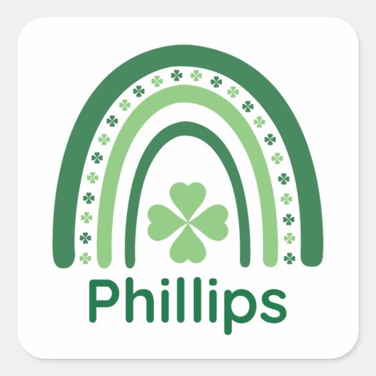 Sticker Carré Phillips Nom Clover Boho Rainbow (Devant)