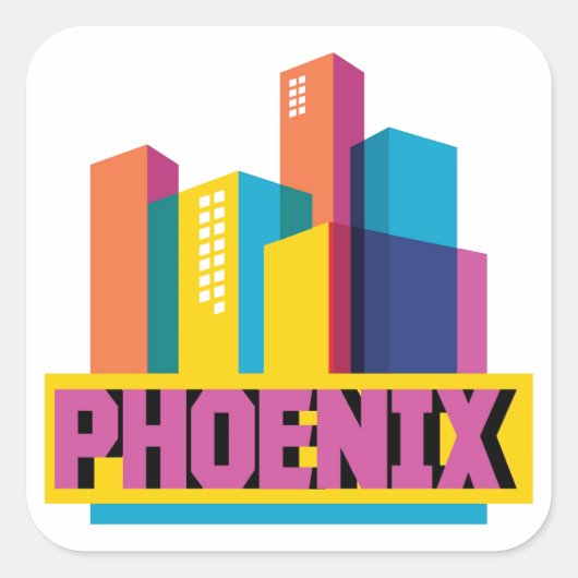 Sticker Carré Phoenix, Arizona | Neon Skyline (Devant)