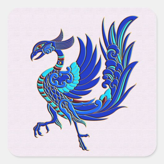 Sticker Carré Phoenix chinois bleu (Devant)