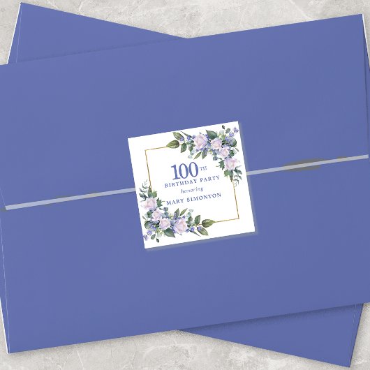 Sticker Carré Phoque bleu blanc floral 100e Anniversaire Envelop