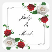 Sticker Carré Phoque Mariage de Noël Roses rouges et blanches (Devant)
