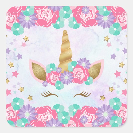 Sticker Carré Phoques de l'enveloppe d'anniversaire de la licorn (Devant)