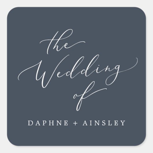 Sticker Carré Phoques de l'enveloppe Mariage bleu de la Marine W (Devant)