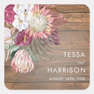 Sticker Carré Phoques d'enveloppe de Mariage rustique floral