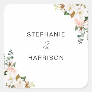 Sticker Carré Phoques d'enveloppes de Mariage floral blanc Magno