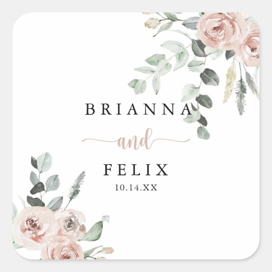 Sticker Carré Phoques Mariages à enveloppe à rose rose classique (Devant)