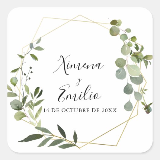 Sticker Carré Phoques Mariages espagnols Tropical Green Gold (Devant)