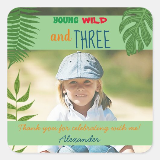 Sticker Carré Photo 3e anniversaire Merci (Devant)