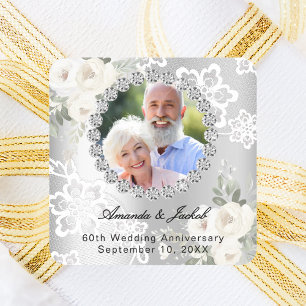Sticker Carré Photo argent 60e anniversaire de mariage diamant