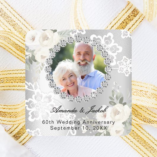 Sticker Carré Photo argent 60e anniversaire de mariage diamant