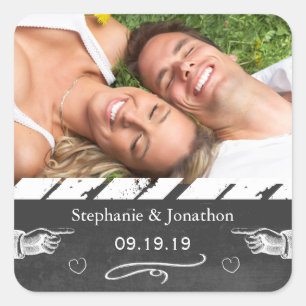 Sticker Carré Photo Chalkboard Wedding Enregistrer la date Sceau