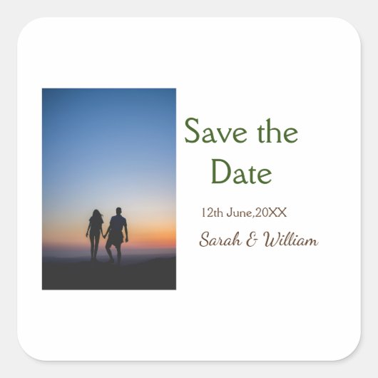 Sticker Carré Photo classique blanc élégant typographie mariage (Devant)