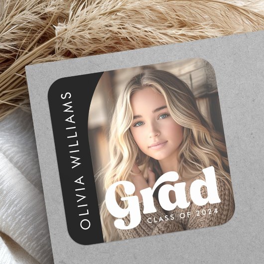 Sticker Carré Photo d'archive noir rétro diplômé graduation