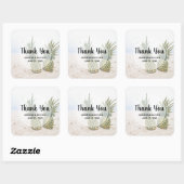 Sticker Carré Photo de 2 ananas sur un Merci de plage (Feuille)