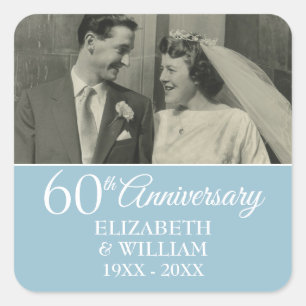 Sticker Carré Photo de 60e anniversaire de mariage élégant diama