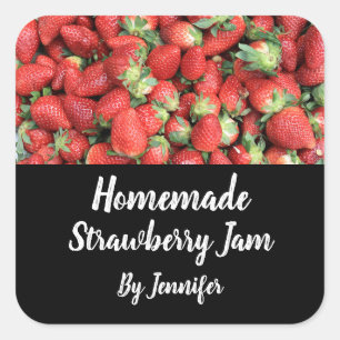 Sticker Carré Photo de confiture maison de fraises rouges juteus