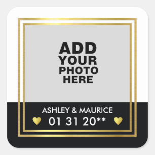 Sticker Carré photo de couple avec nom mariage