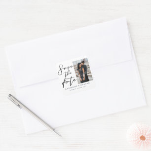 Sticker Carré Photo de couple moderne chic pour annoncer la date