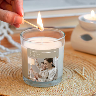 Sticker Carré Photo de famille moderne beige   Heureuse Sainte P