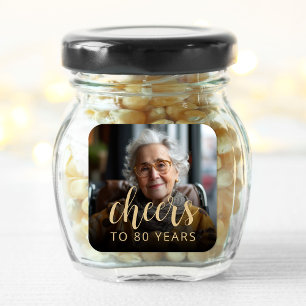 Sticker Carré Photo de fête d'anniversaire 80 ans Tchin-tchin