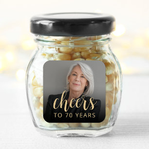 Sticker Carré Photo de fête d'anniversaire de 70 ans Tchin-tchin