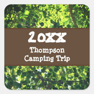 Sticker Carré Photo de feuilles d'arbre de voyage de camping en