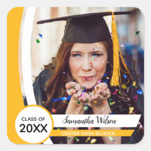 Sticker Carré Photo de graduation de Yellow Curved Frame