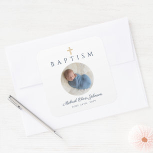 Sticker Carré Photo de la marine Blue Religion Cross Boy Baptism