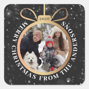 Sticker Carré Photo de Noël Ornement de Noël Noir Moderne