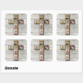 Sticker Carré Photo de première communion Rustic Wood Cross - St (Feuille)
