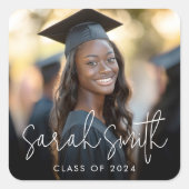Sticker Carré photo de remise de diplôme en écriture moderne (Devant)