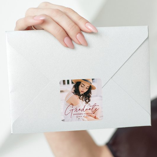 Sticker Carré Photo de remise de diplôme en écriture moderne Bou