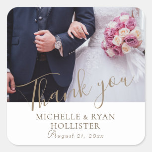 Sticker Carré Photo élégante de Wedding Thank you Favor