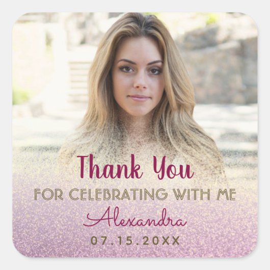Sticker Carré Photo Girl Anniversaire Merci (Devant)