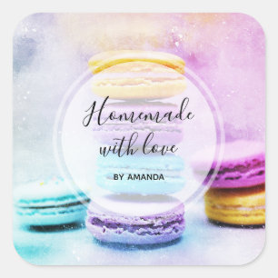 Sticker Carré Photo maison avec amour de Macarons colorés