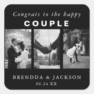 Sticker Carré Photo Mariage noir blanc Collage Happy Couple