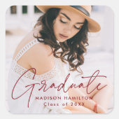Sticker Carré Photo Moderne Burgundy Script Graduation (Devant)