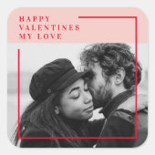 Sticker Carré Photo moderne | Cadeau de Valentines Rouge et Rose (Devant)