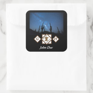 Sticker Carré Photo Monogramme Casquette de poupées et de cowboy