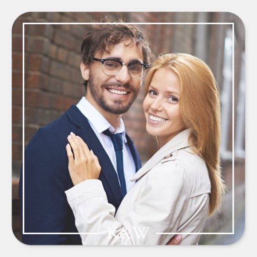 Sticker Carré Photo Monogramme moderne (Devant)