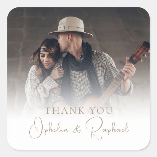 Sticker Carré Photo Overlay Gold Texte Boho Mariage Merci (Devant)