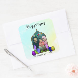 Sticker Carré Photo Pastel Mint Happy Norooz Flower Colorful Oeu