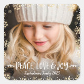 Sticker Carré Photo Peace Love Joy Elegant Gold Snowflake Custom (Devant)