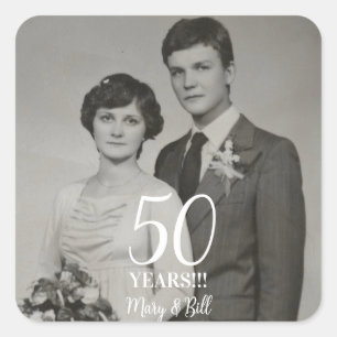 Sticker Carré photo personnalisé d'anniversaire de mariage moder